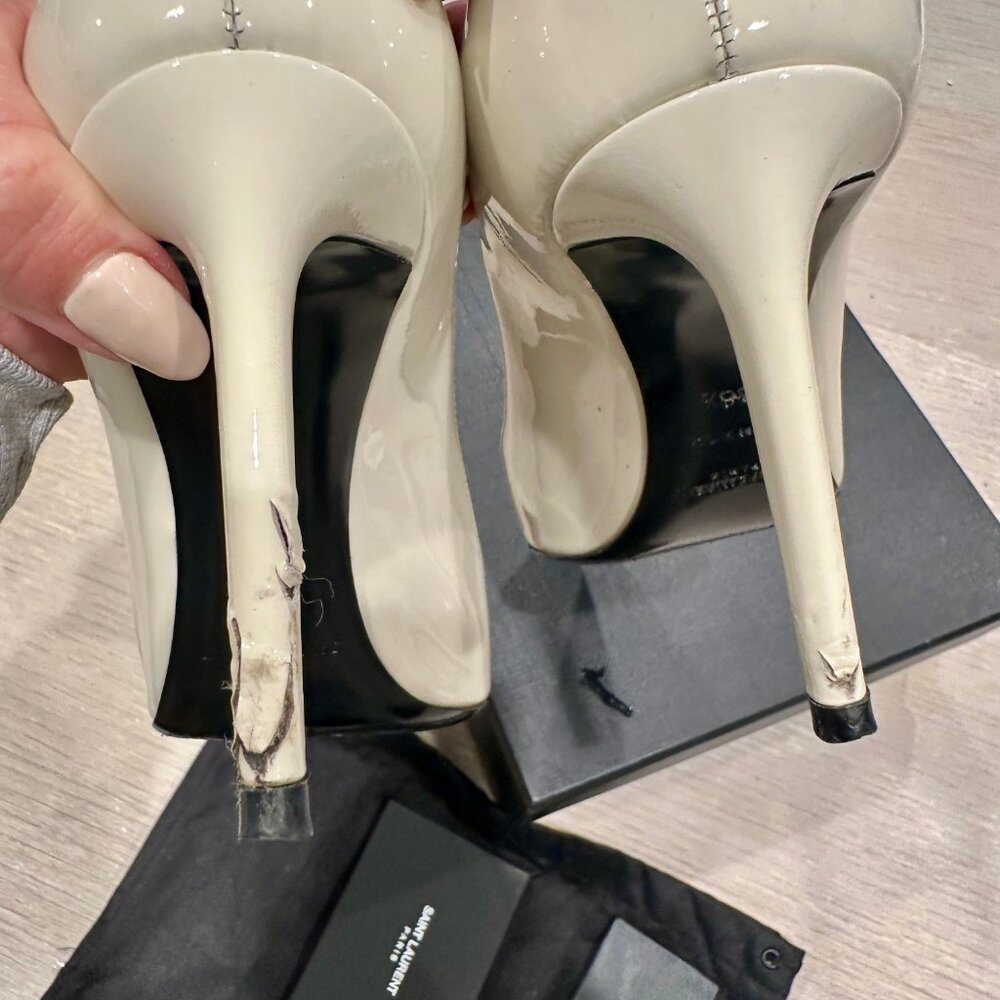 Saint Laurent Patent Calfskin Zoe 85 Pumps EU 36.5  US 6.5 Chiffon Neutro White - Picture 7 of 11